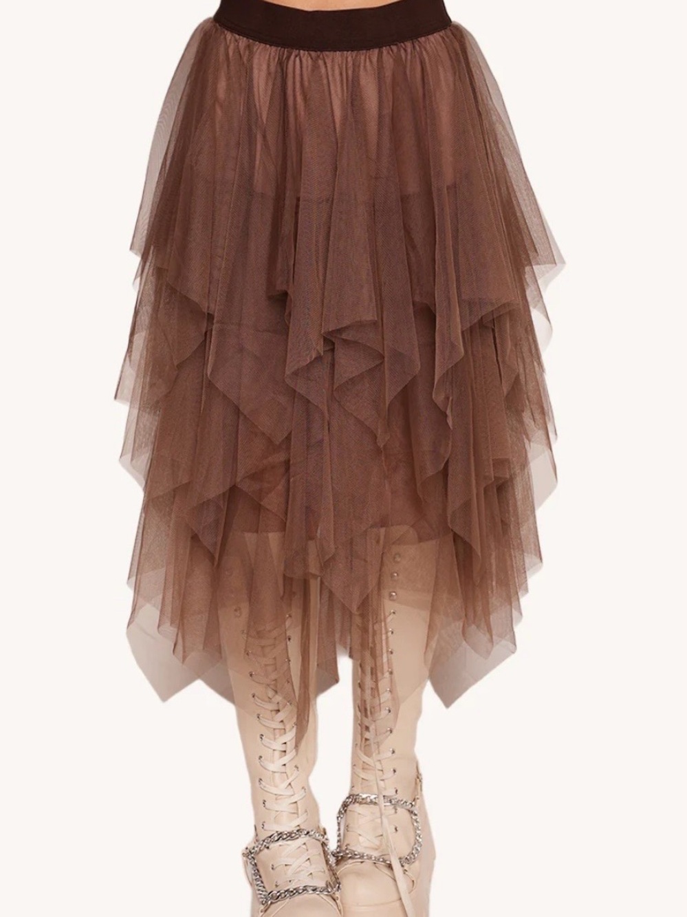 Tiered Tulle Maxi Skirt in Brown - Women's Skirt